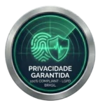 Selo de conformidade com a LGPD apresentando uma digital estilizada e escudo prateado, assegurando a privacidade dos dados dos usuários do Vida Que Rende.
