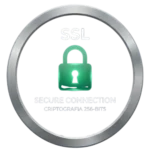 Selo de segurança SSL com cadeado em verde esmeralda e borda em prata escovado, indicando conexão segura e criptografia de 256 bits no portal Vida Que Rende.