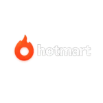 Logotipo da Hotmart composto por um ícone de chama laranja e o nome da empresa em branco.