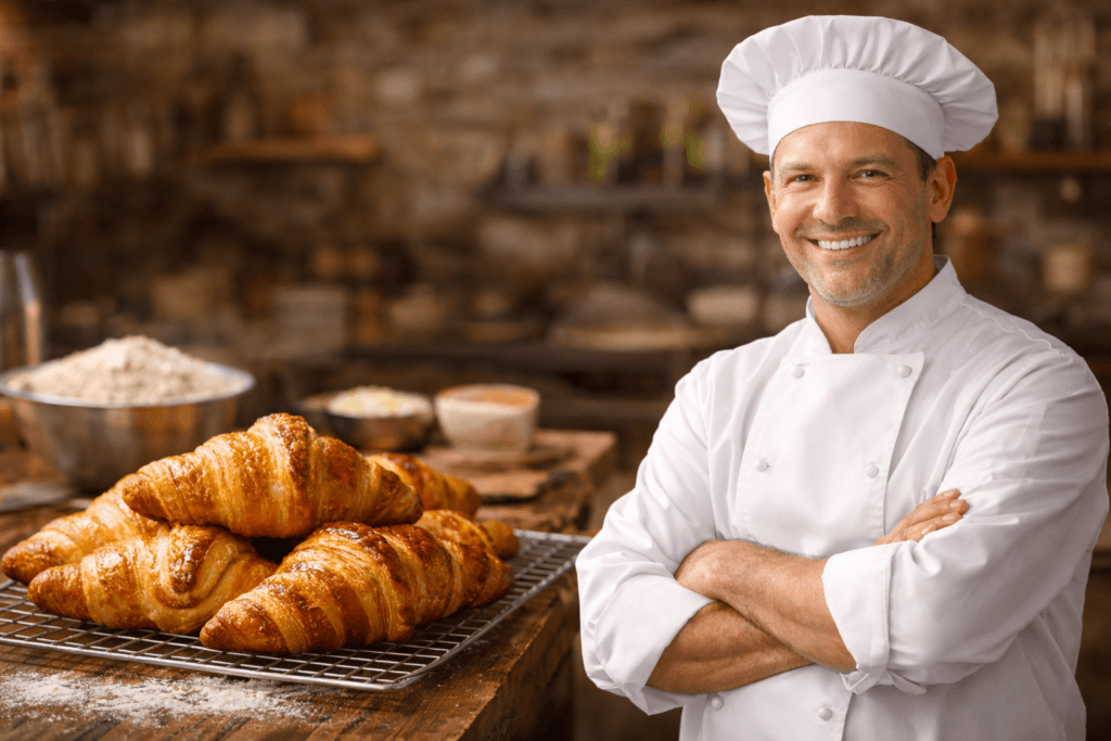 Padeiro feliz em seu ambiente de criação