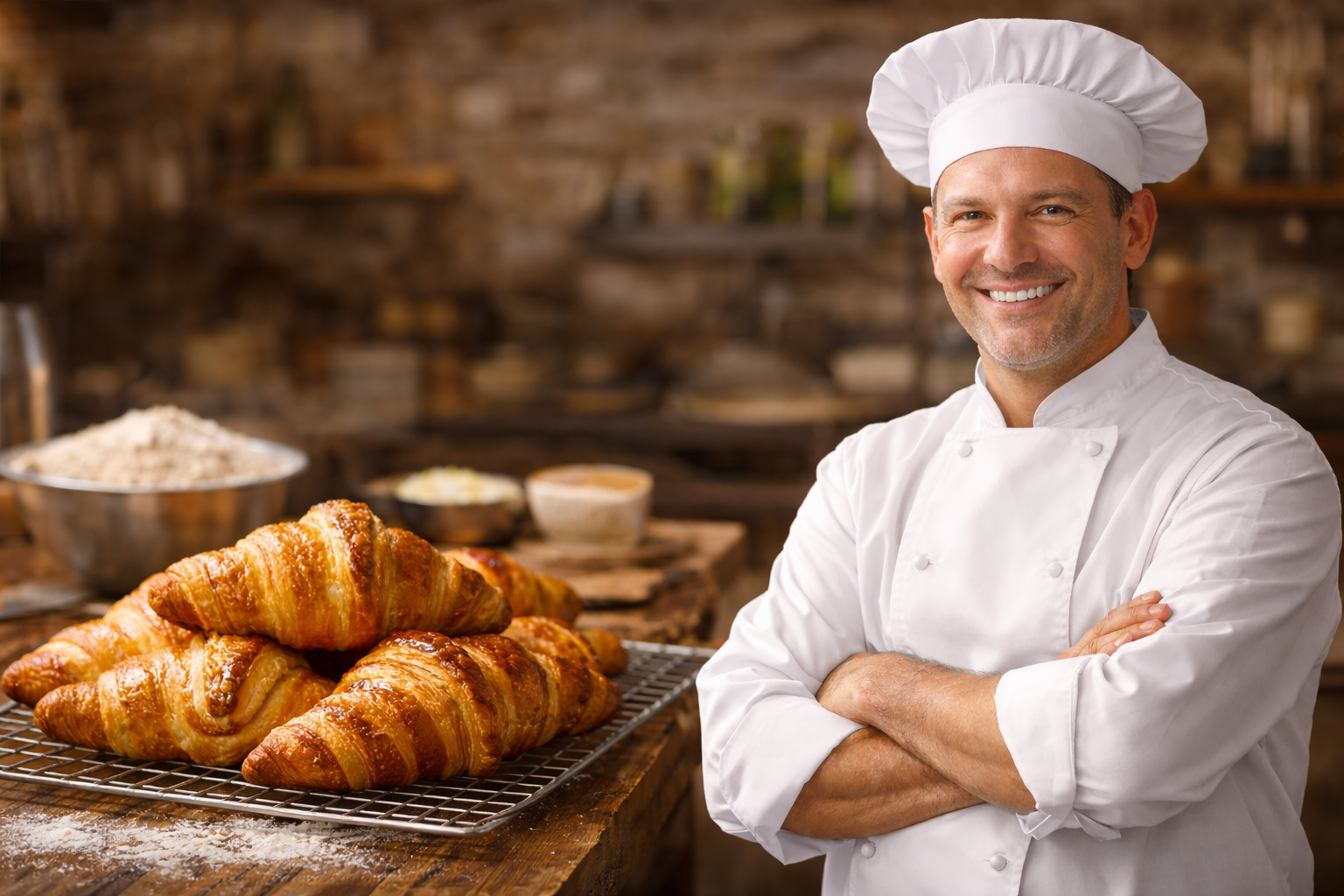 Padeiro feliz em seu ambiente de criação